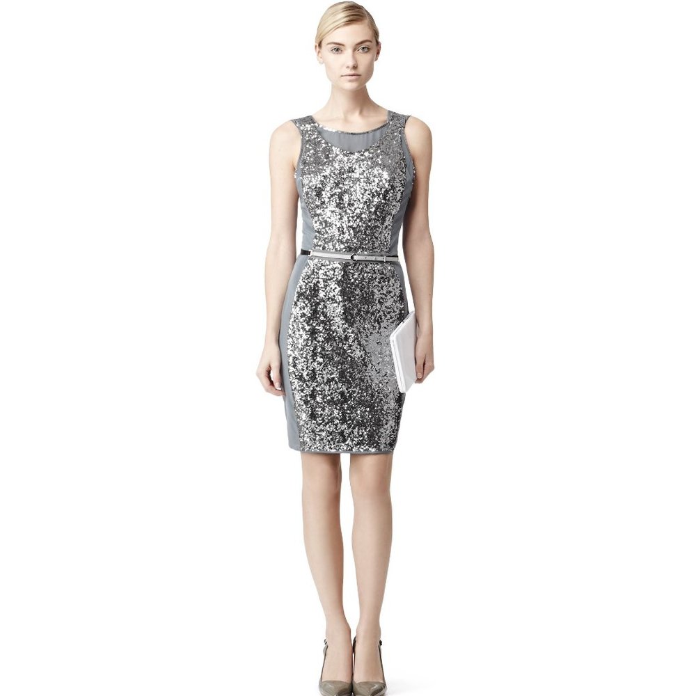 Reiss Karmen Grey & Silver Sequin Sleeveless Dress Size